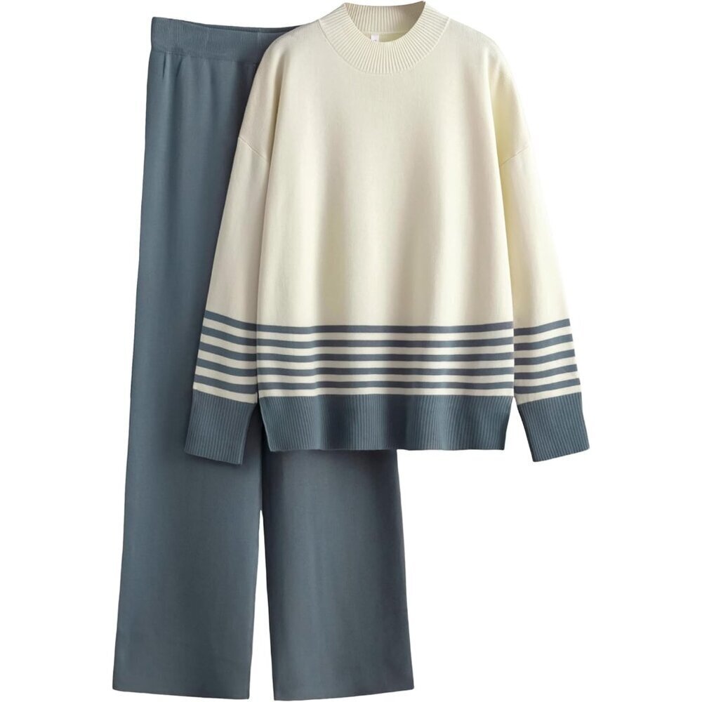Women's Knit Lounge Sets 2 Piece Turtleneck Sweater Top Wide Leg Pants Casual